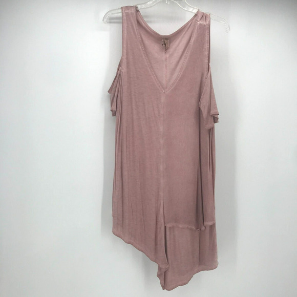 XCVI Tunic Top Womens Large Pink Cold Shoulder Short Sleeve Asymmetric Hem - Picture 1 of 9